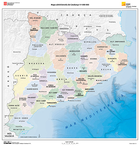 Mapa administratiu de Catalunya 1:1 000 000