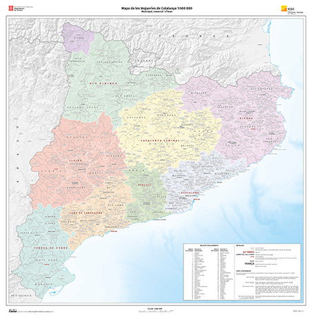 Mapa de les vegueries de Catalunya 1:500 000