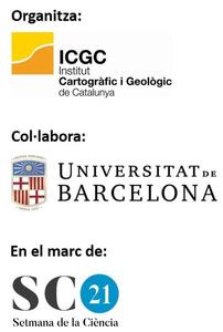 Logos ICGC -organitza-, Universitat de Barcelona -col·labora- i Setmana de la Ciència 2021 -en el marc de-